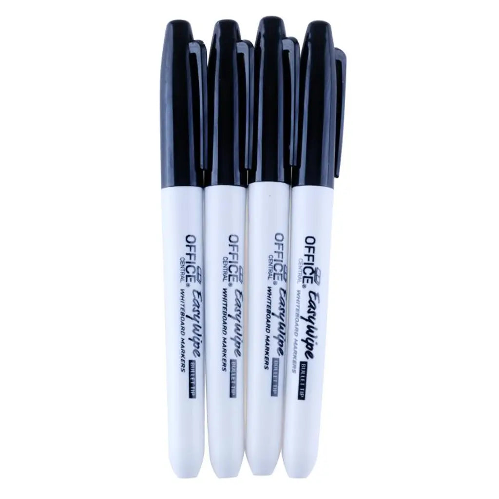 Office Central Black Whiteboard Markers EasyWipe Bullet Tip 1mm 4Pk 208876