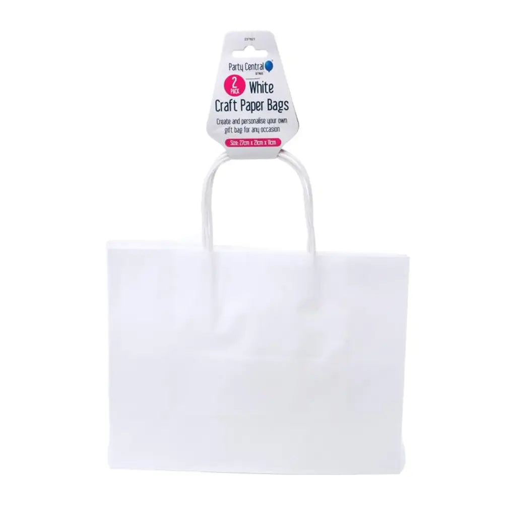 Party Central Craft Paper Gift Bags White 27x21x11cm 2Pk 237821