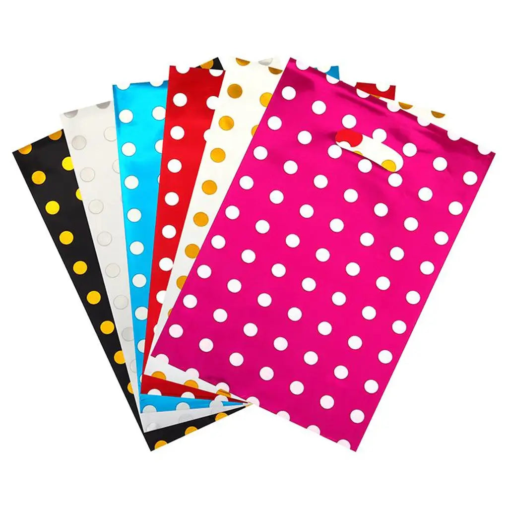Party Central Foil Loot Bags Polka Dot Assorted Colours 16x25cm 10Pk 287758
