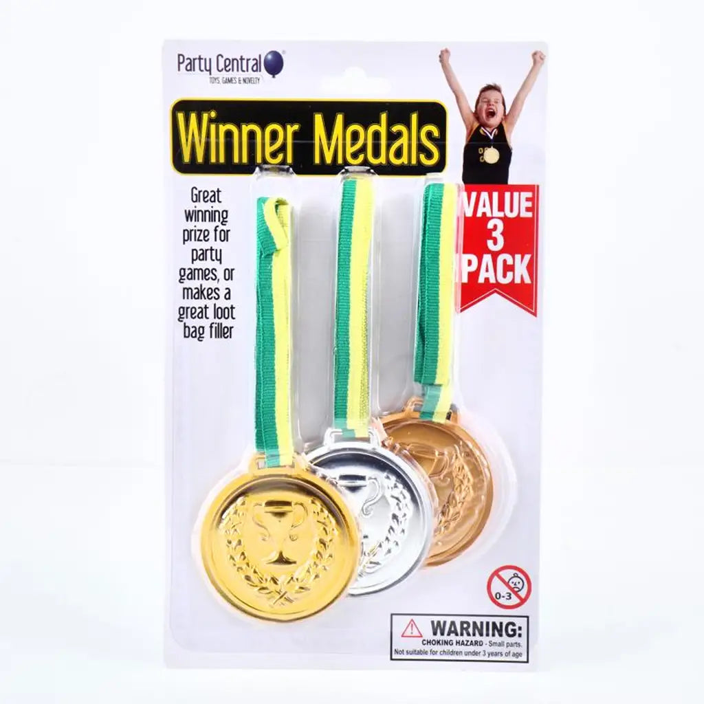 Party Central Plastic Medal Gold Sliver Bronze 3Pk 222346