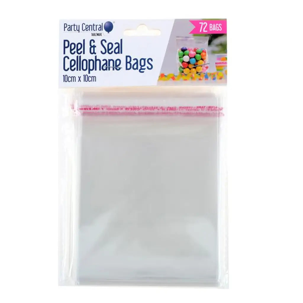 Party Central Premium Seal Cellophane Snack Bags 10x10cm 72Pk 270897