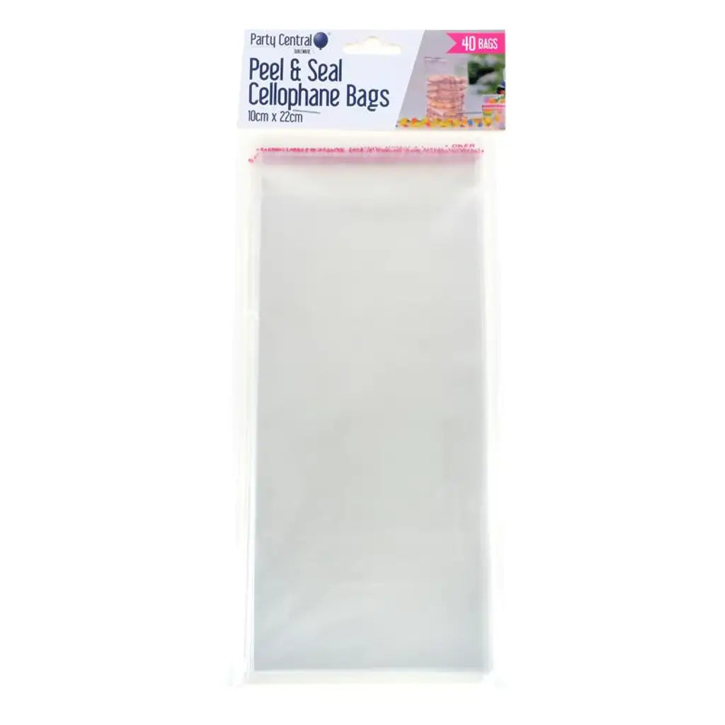 Party Central Premium Seal Cellophane Snack Bags 10x22cm 40Pk 270880
