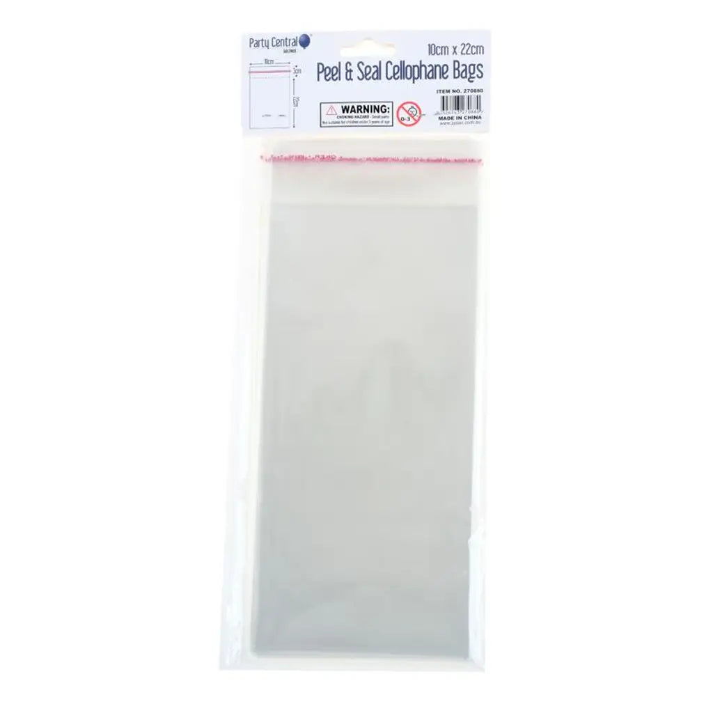 Party Central Premium Seal Cellophane Snack Bags 10x22cm 40Pk 270880