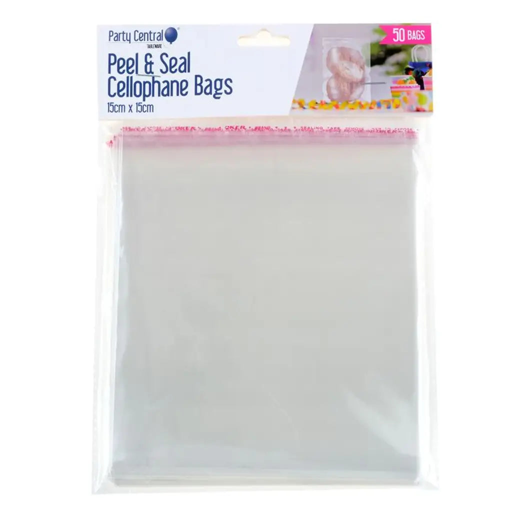Party Central Premium Seal Cellophane Snack Bags 15x15cm 50Pk 270866