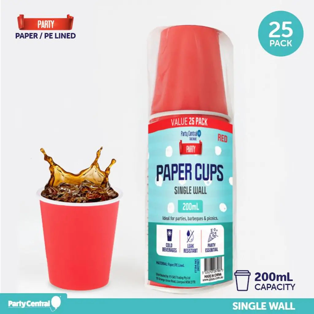 Party Central Red Paper Cup 200ml 25Pk 287987