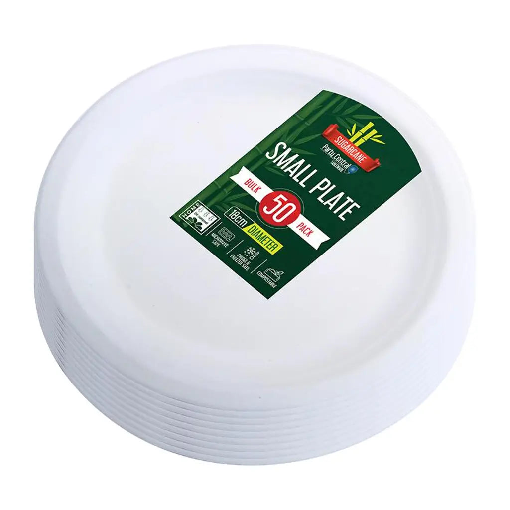 Party Central Sugarcane Side Plates White 18cm 50Pk 278961