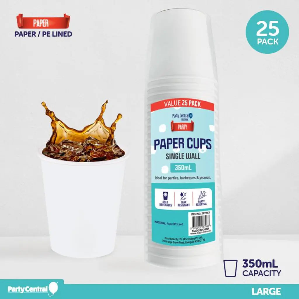 Party Central White Paper Cup 350ml 25Pk 287963