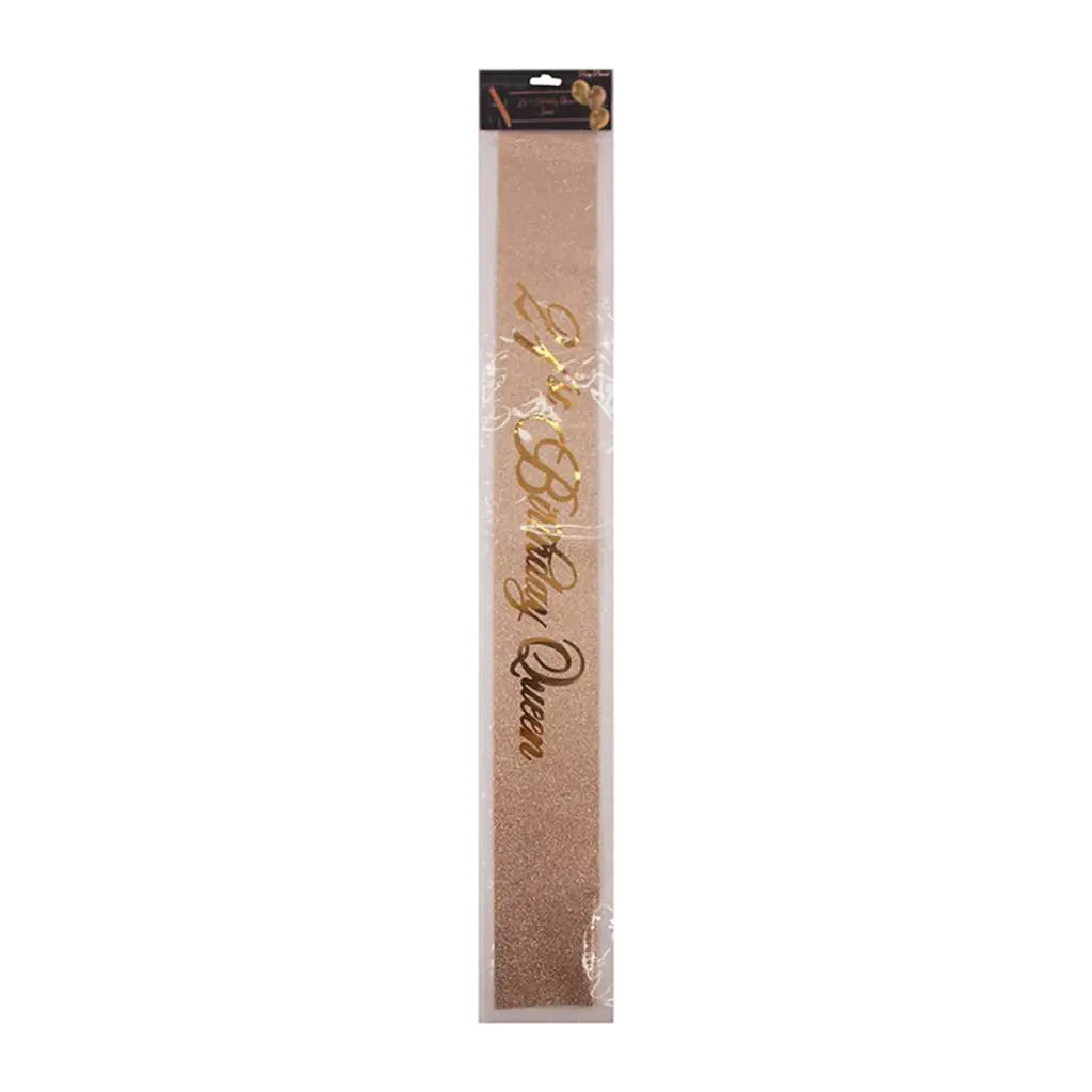 Party Planet 21st Birthday Queen Rose Gold Glitter Sash PP61576