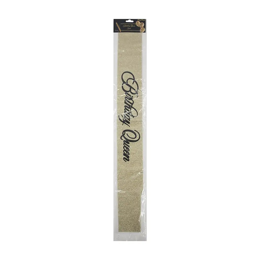 Party Planet Birthday Queen Gold Glitter Sash PP61477