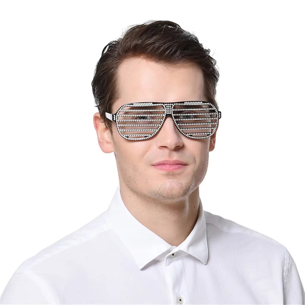 Party Planet Black Blinged Shutter Shade Glasses A95683
