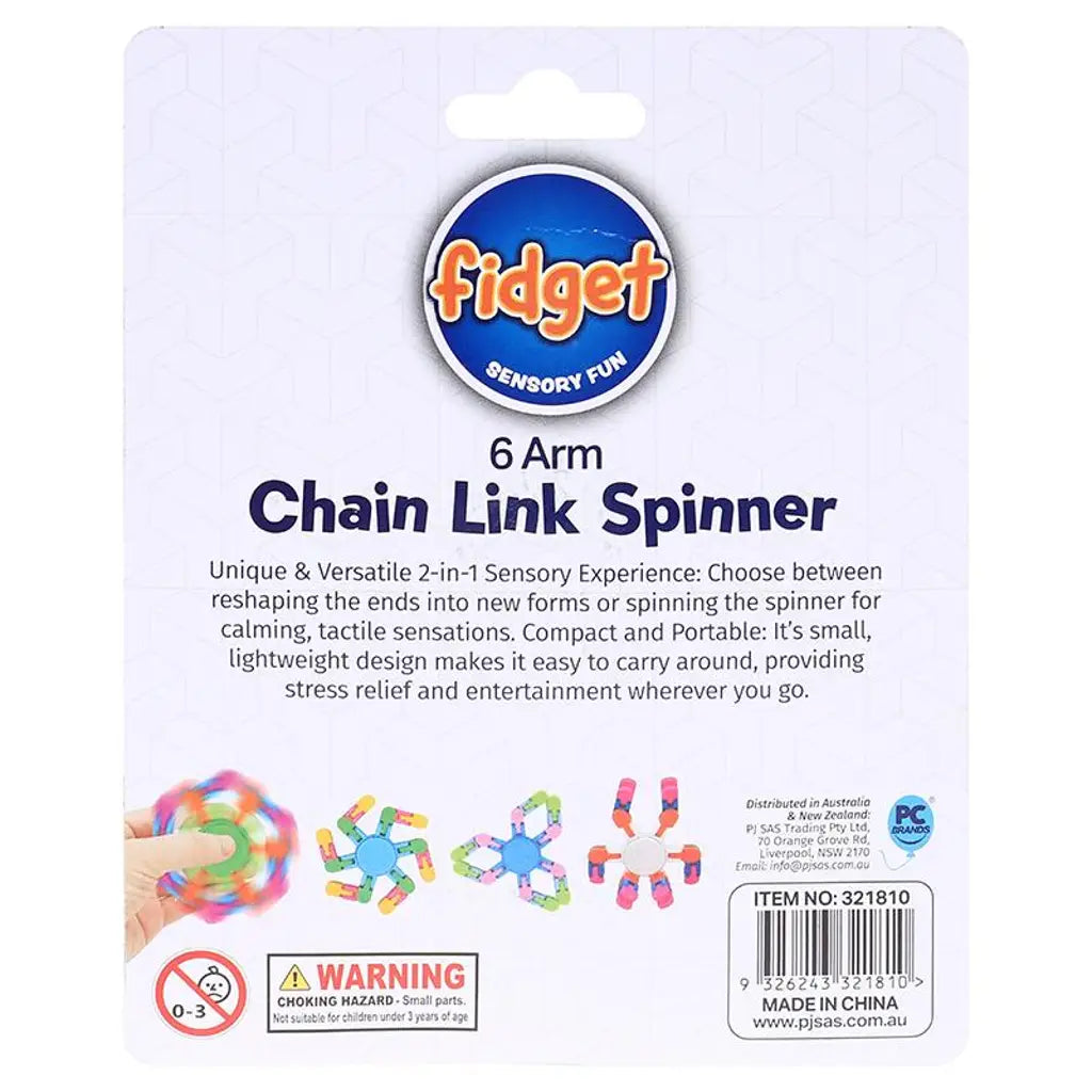 Party Planet Fidget Chain Link Spinner Assorted Colours 321810