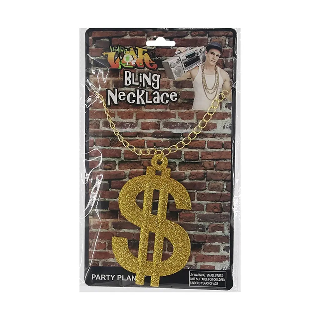 Party Planet Gold Dollar Sign Bling Necklace A73247