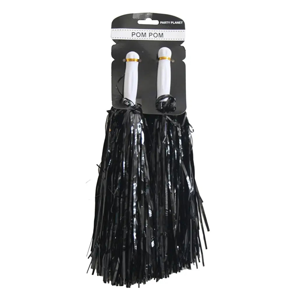 Party Planet Metallic Black Cheerleader Pom Poms 2PK A110928