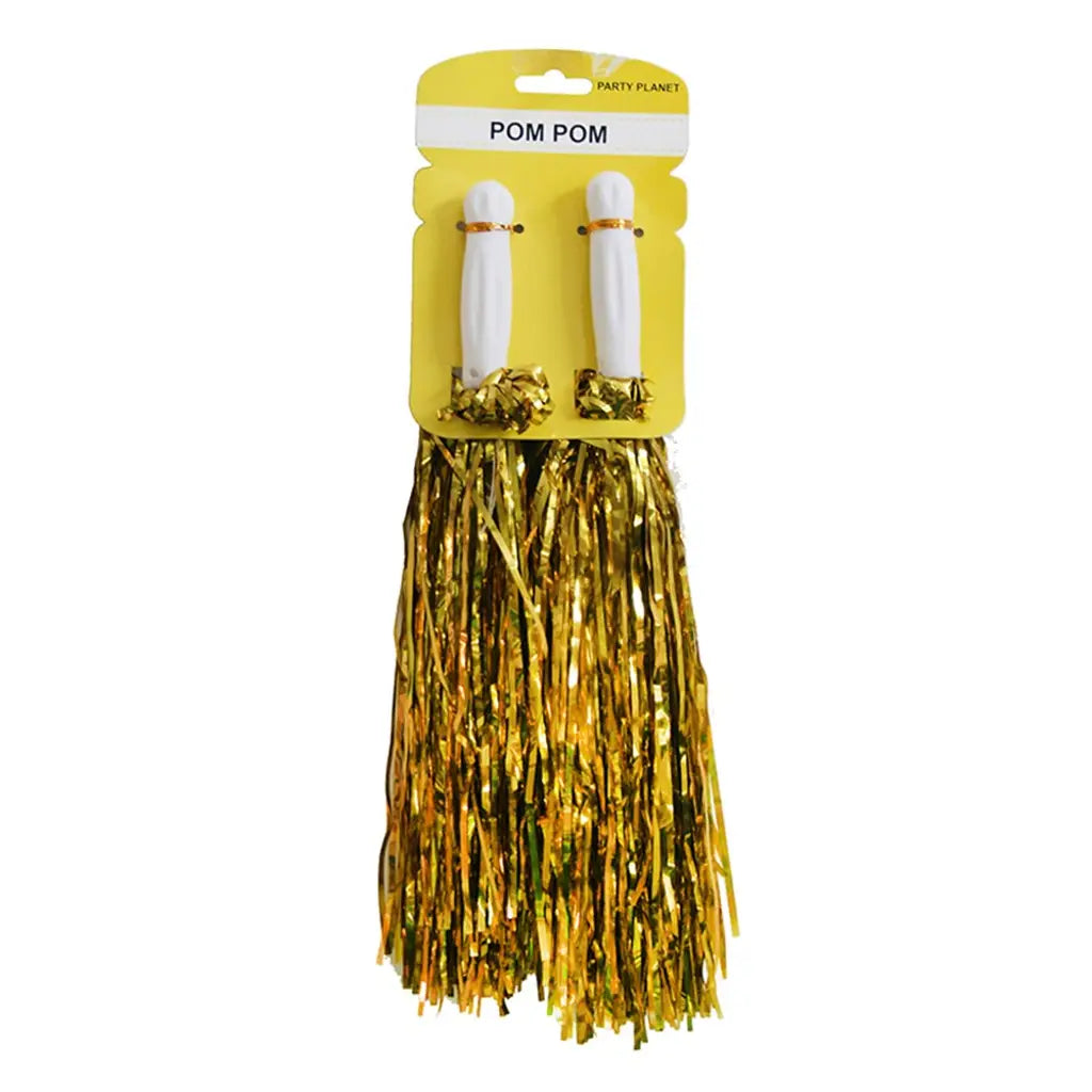 Party Planet Metallic Gold Cheerleader Pom Poms 2Pk A110935