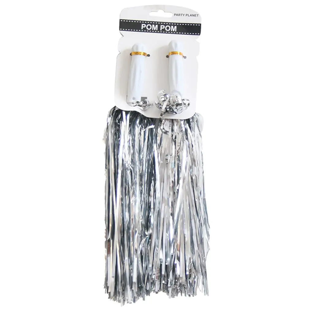 Party Planet Metallic White Cheerleader Pom Poms 2PK A110911