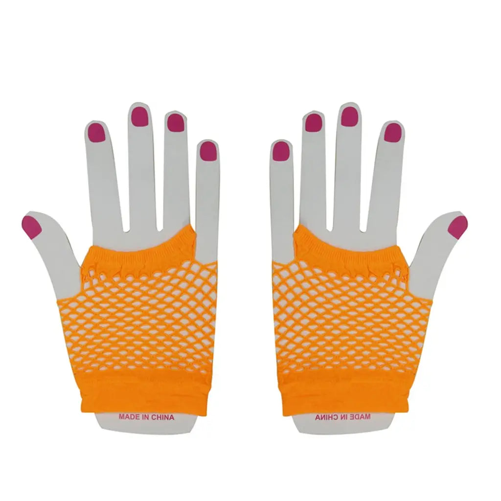 Party Planet Orange Short Fishnet Gloves PP37339