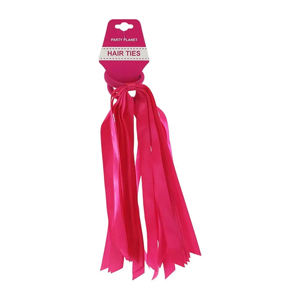 Party Planet Pink Hair Ties With Ribbons 2Pk School Carnivals PP89310