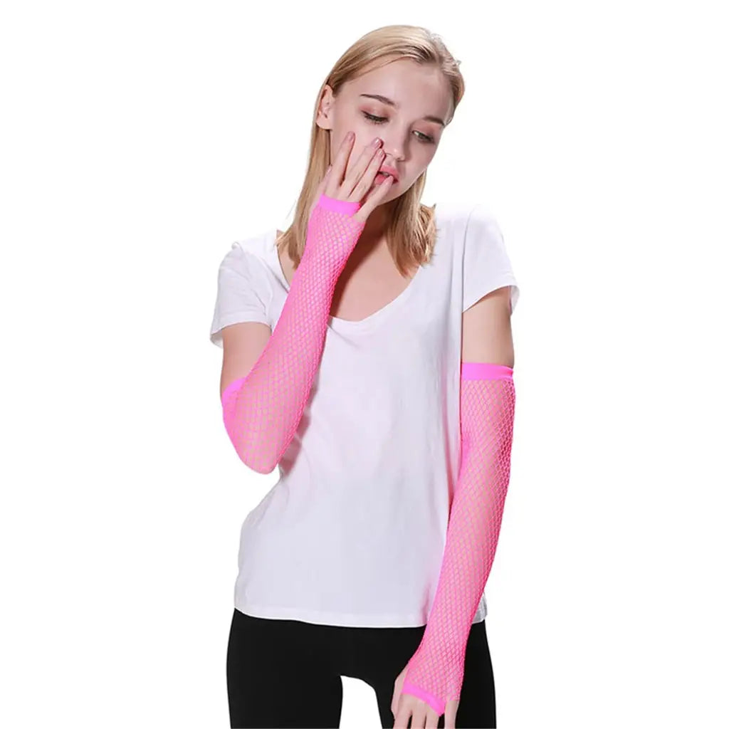 Party Planet Pink Long Fingerless Fishnet Gloves A136775