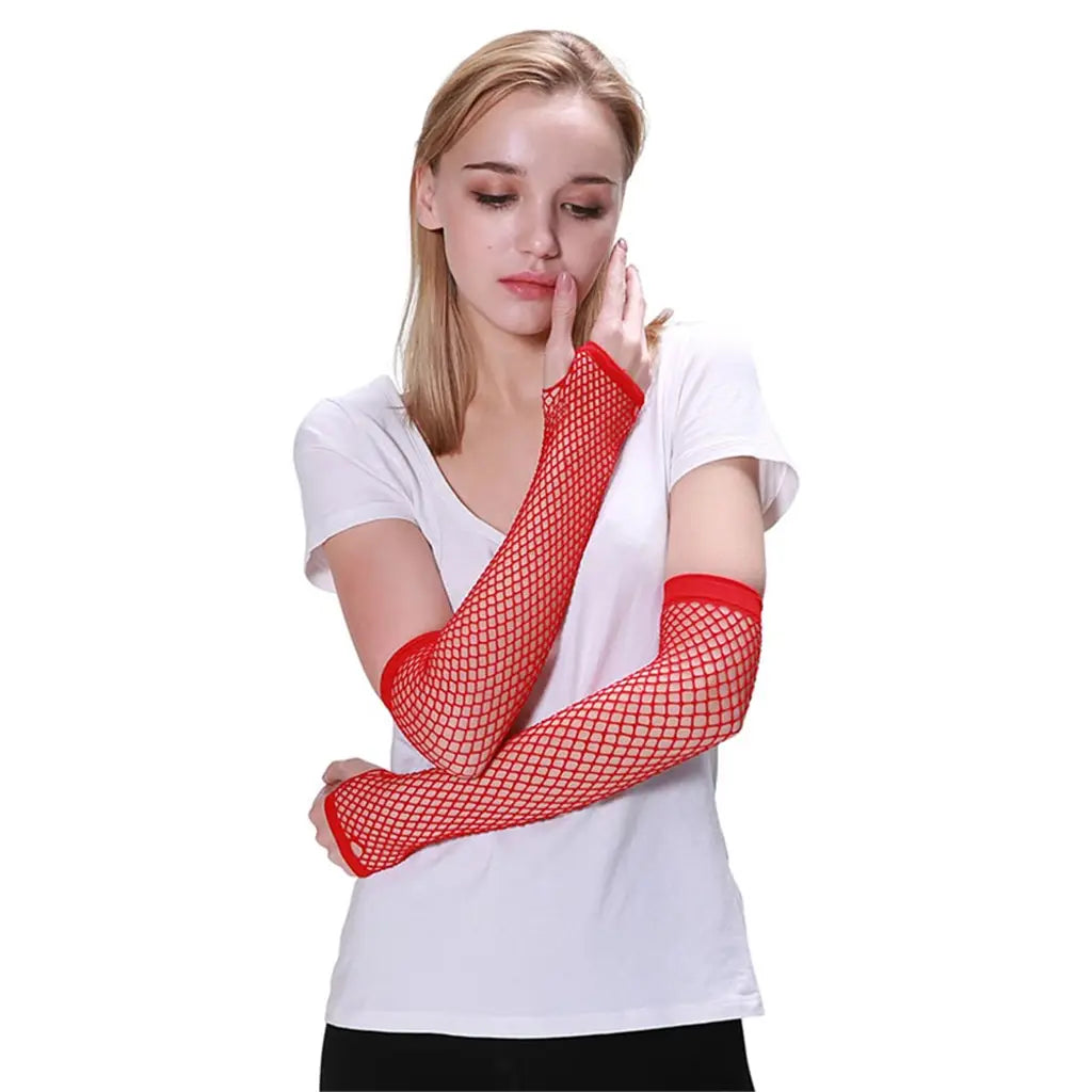 Party Planet Red Long Fishnet Gloves A136805
