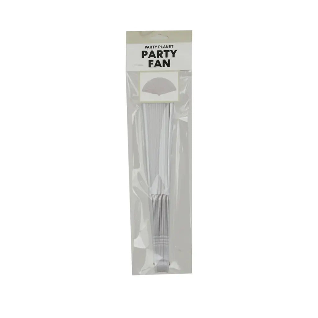 Party Planet White Fabric Hand Fan PP94123