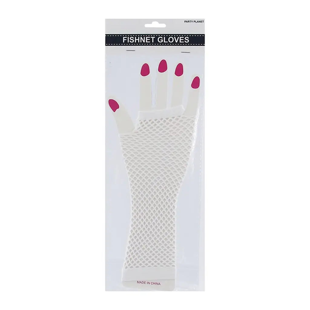 Party Planet White Long Fingerless Fishnet Gloves A136799