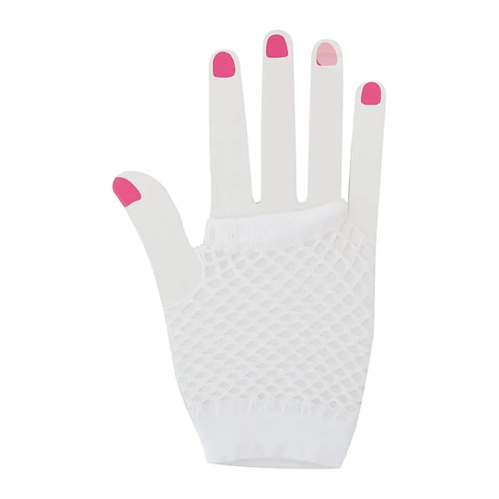 Party Planet White Short Fingerless Fishnet Gloves A219812