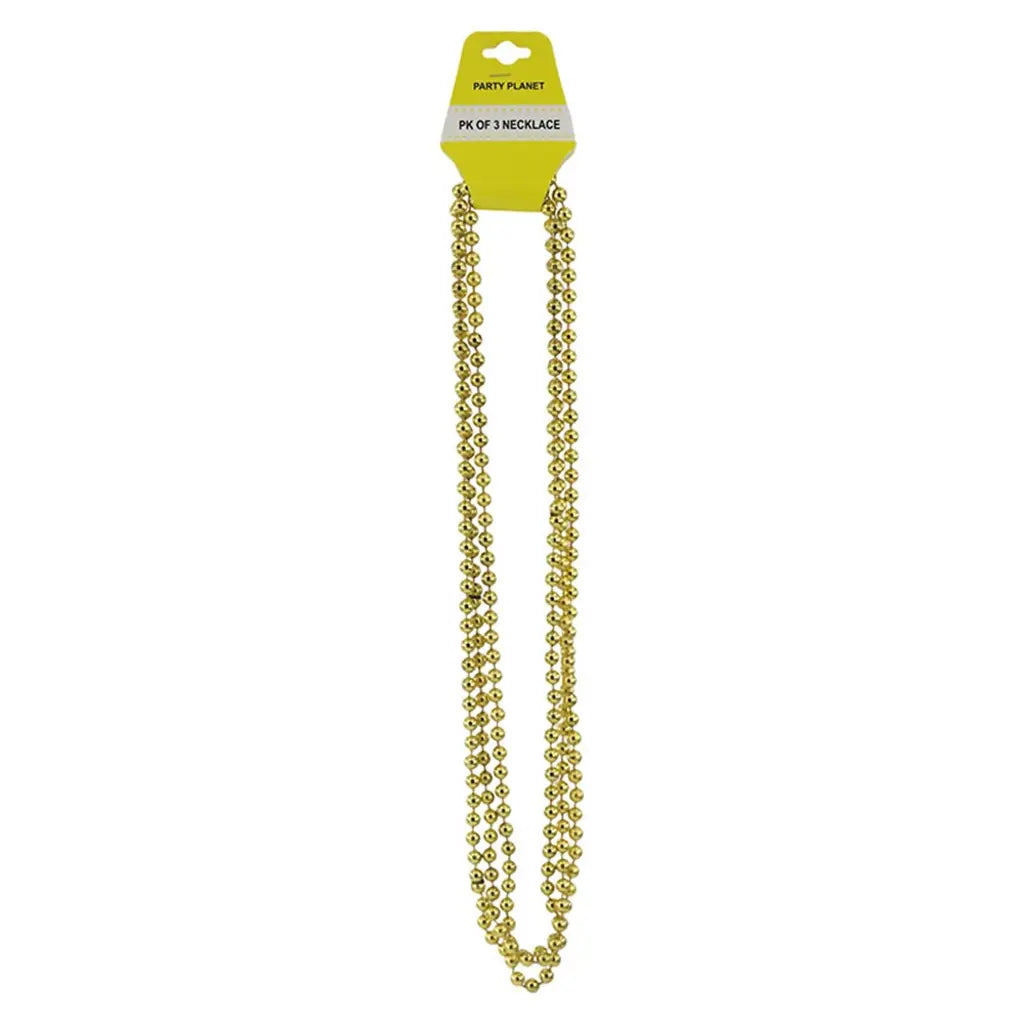 Party Planet Yellow Gold Party Necklace 80cm 3Pk A100189