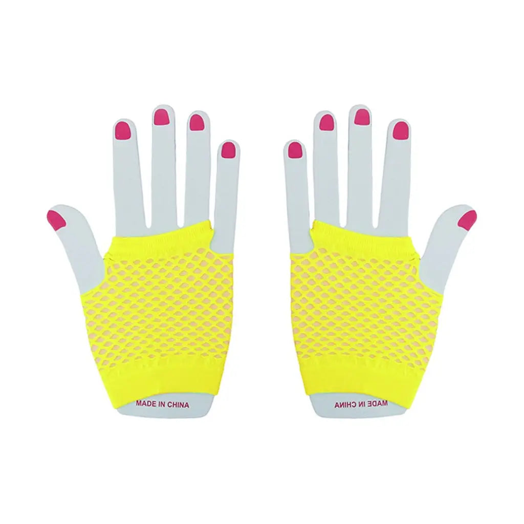 Party Planet Yellow Long Fishnet Gloves A219836