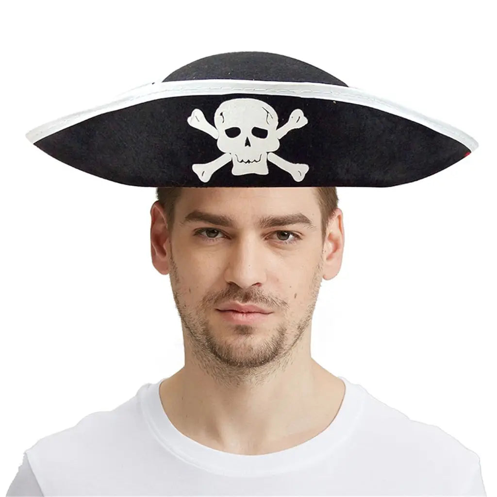 Pirate Black Hat With Skull and Cross Bones A31391