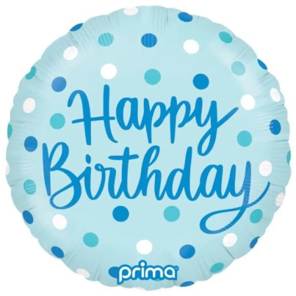 Prima Foil Balloon Happy Birthday Blue Dots 18in P620069