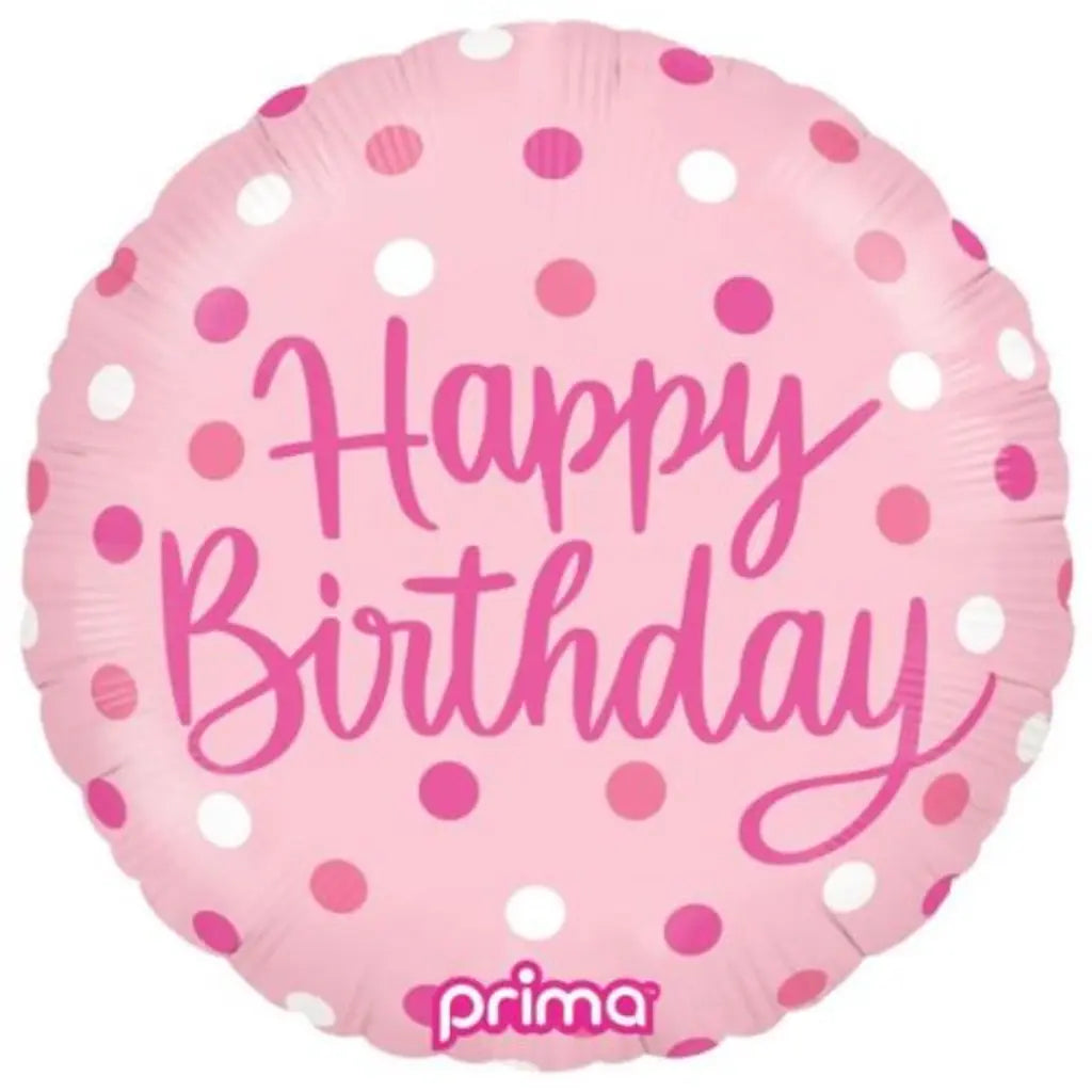 Prima Foil Balloon Happy Birthday Pink Dots 18in P620076