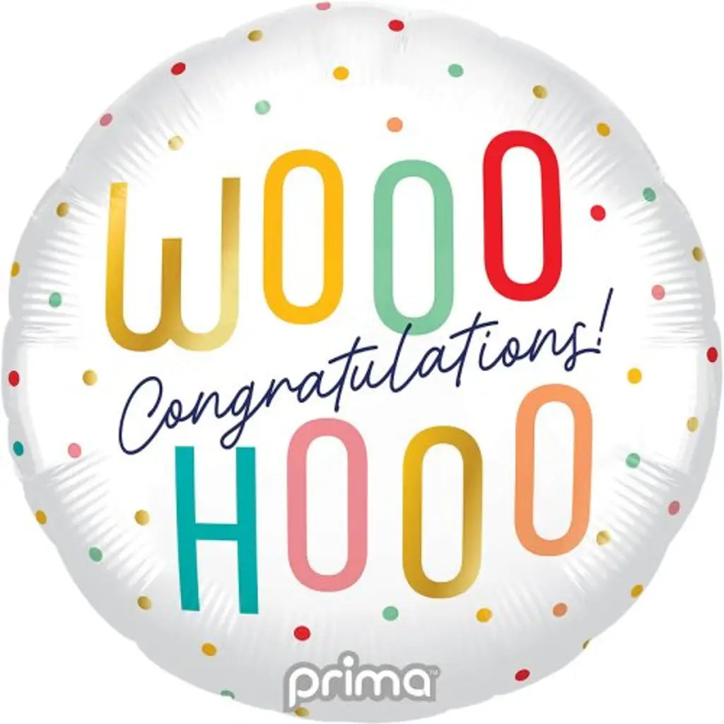 Prima Foil Balloon Woohoo Congratulations Colourful Dots 18in P634462