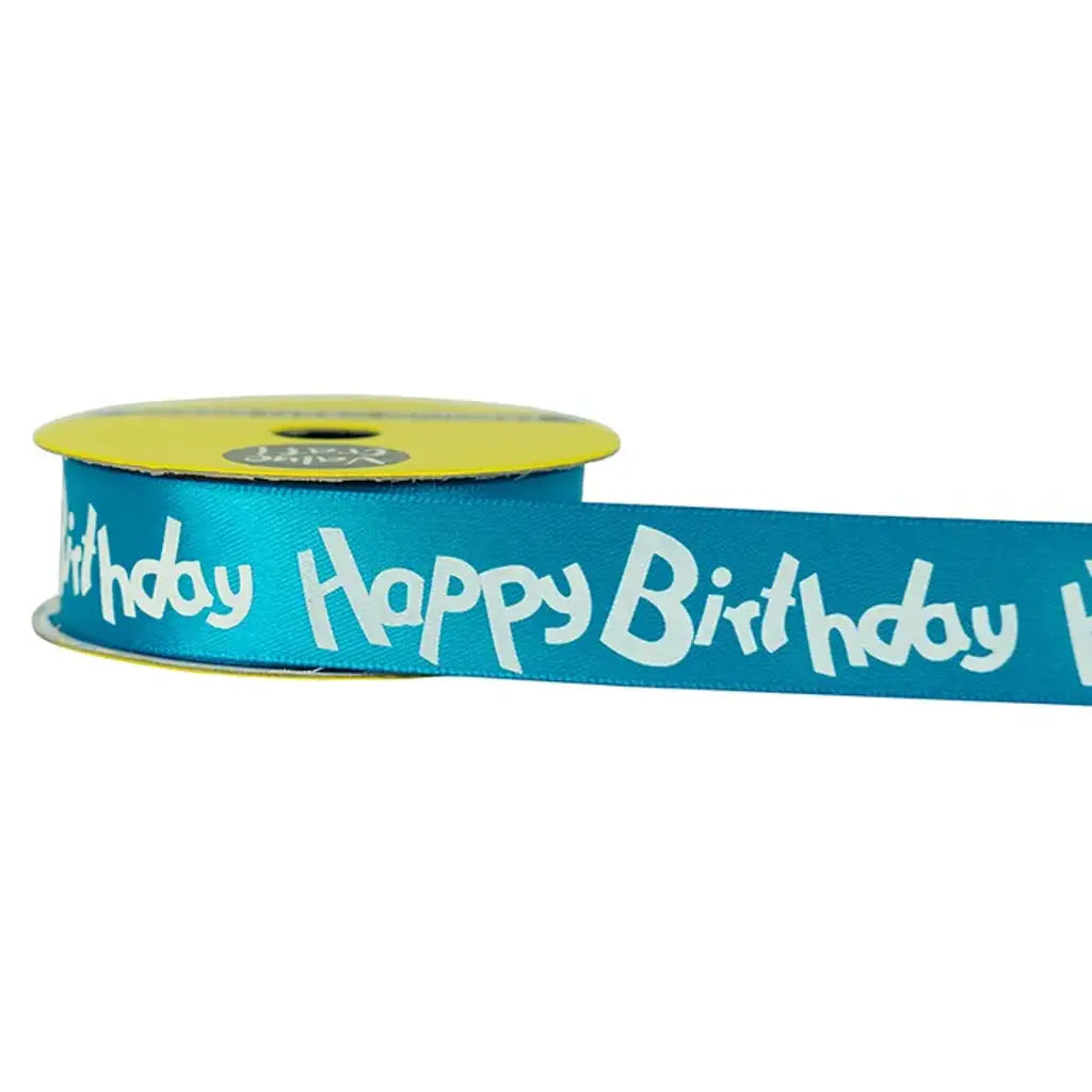 Ribbon Happy Birthday Turquoise White 22mmX3m VCRHBTQ