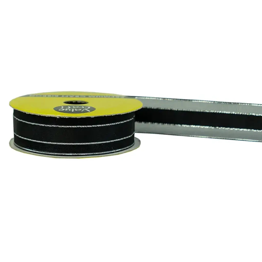 Ribbon Satin Sheer Edge Black Silver 22mmX4m VSMBK20
