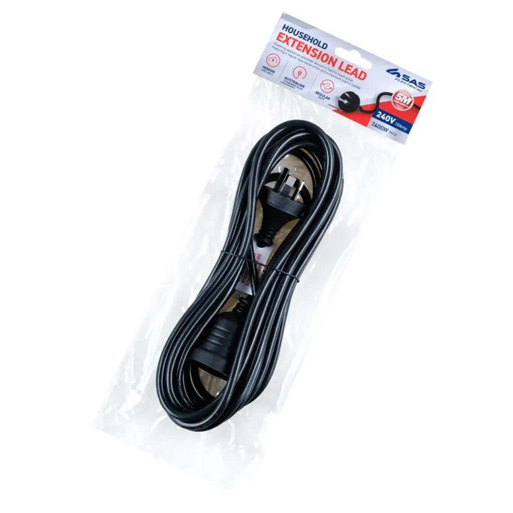 SAS Extension Lead Black 240V 10A Max Load 2400W 5m 274369