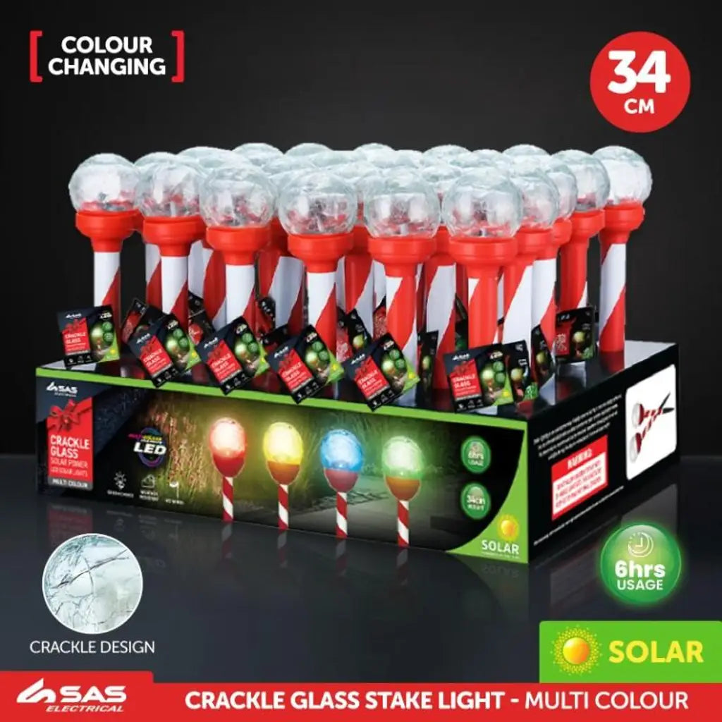 SAS Stake Light Solar Candy Cane Crackle Ball 1LED Multi Colour 7x5.5x34cm 252718