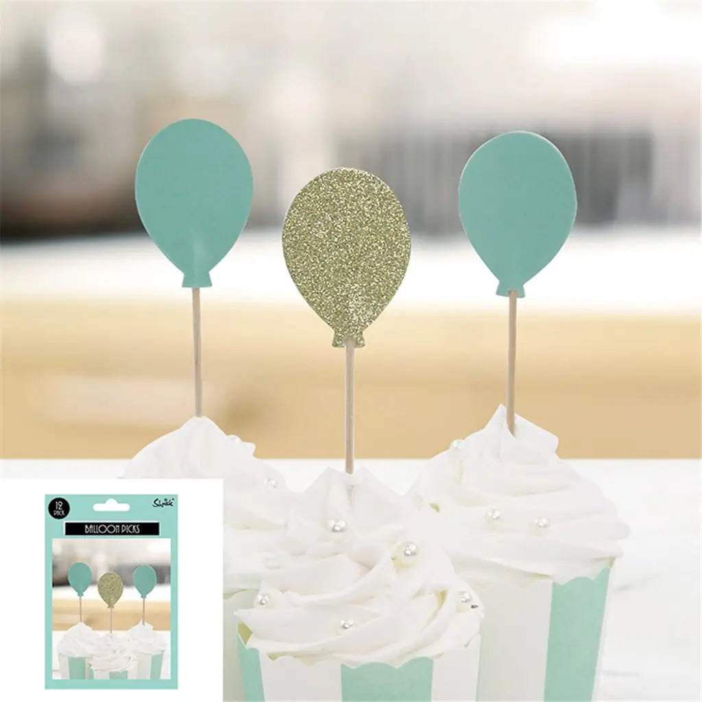 Shmick Mint Champagne Balloon Picks 10cm 12Pk SH23434