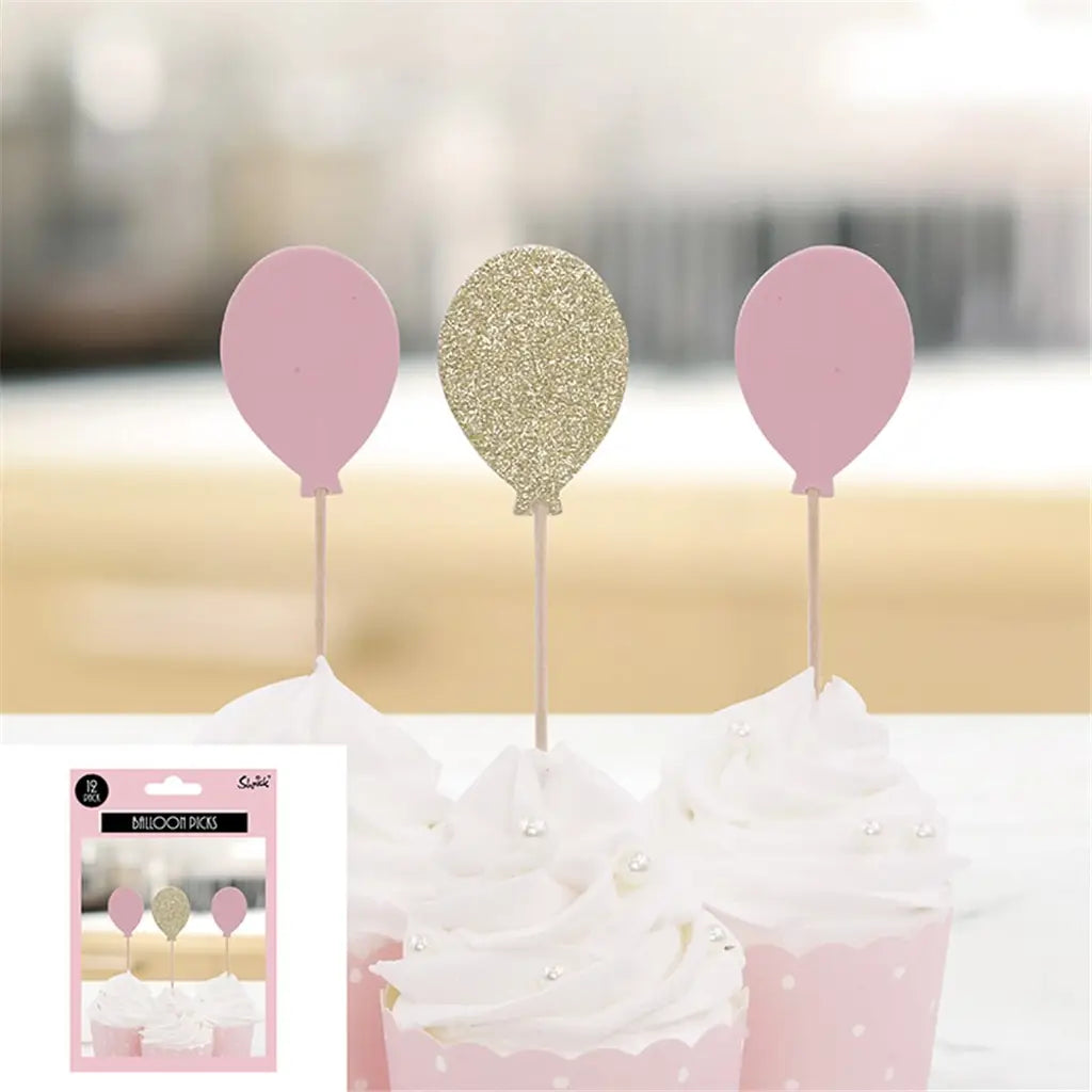 Shmick Pink And Champagne Balloon Picks 10cm 12PK SH23458