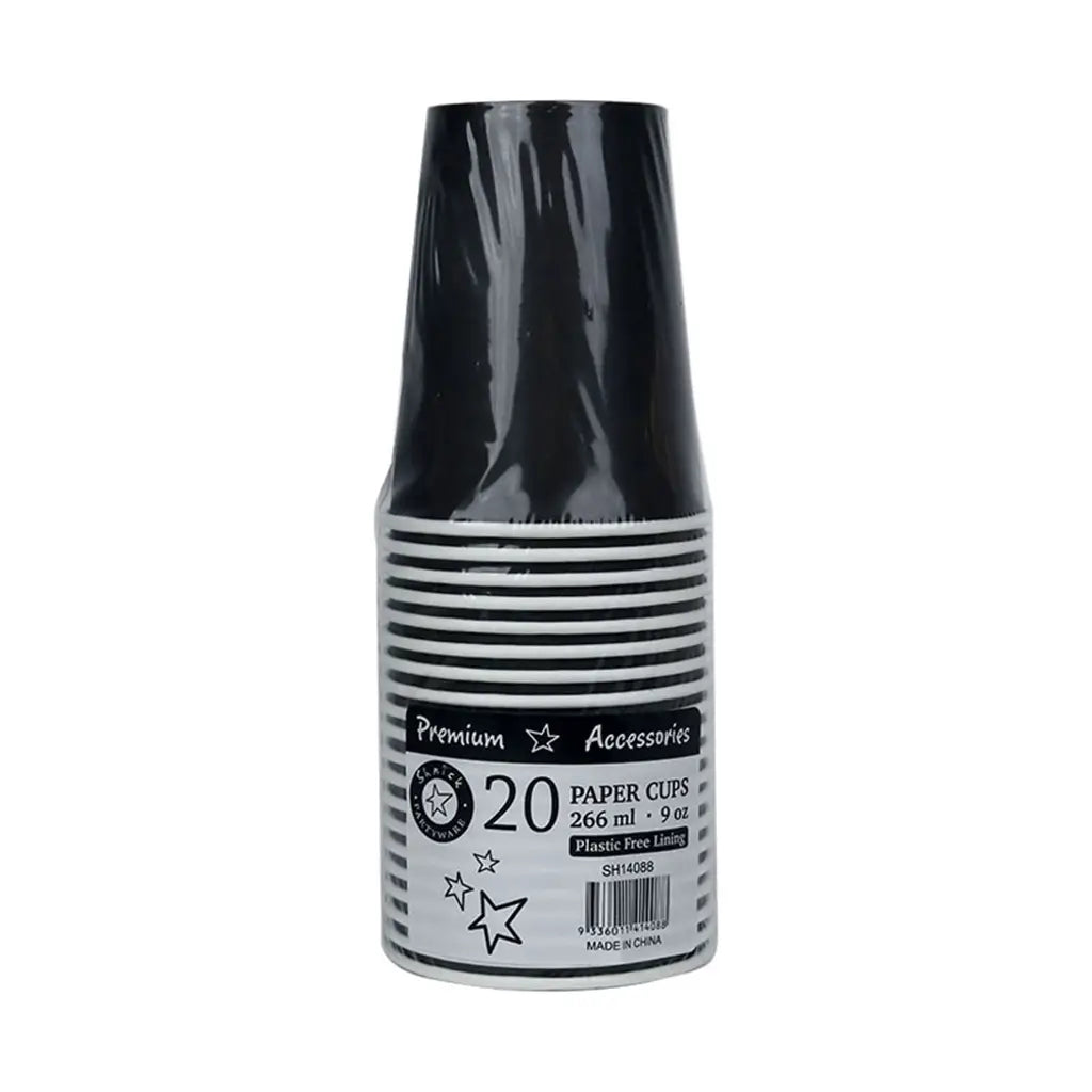 Shmick Plastic Free Paper Cups Black 266ml 20PK SH14088