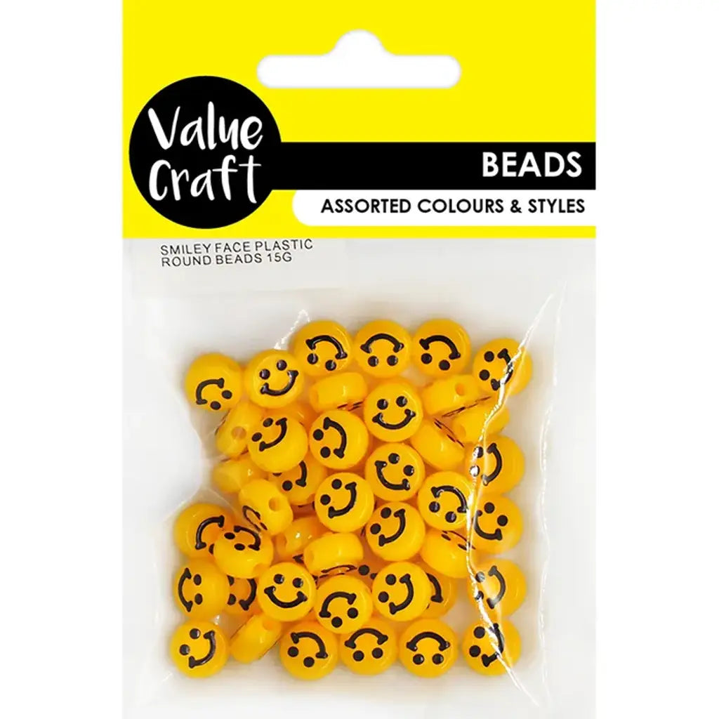 Smiley Face Plastic Round Beads 15g VCB111