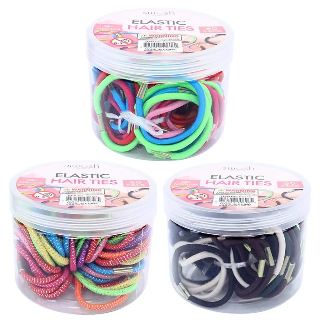 Swosh Metal Clasp Hair Ties Medium 4cm 60Pk 106165
