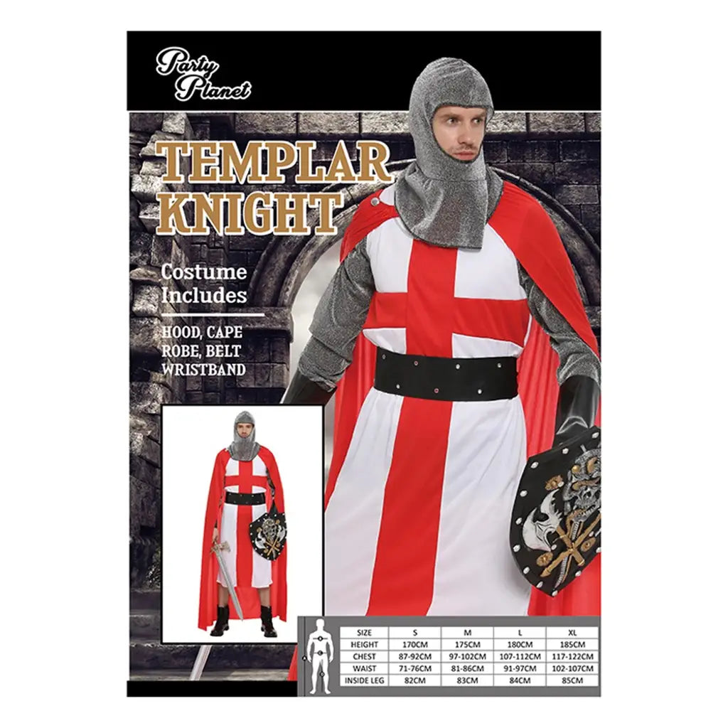 Templar Knight Costume Including Hood, Cape, Robe, Belt, Wristband PP25605