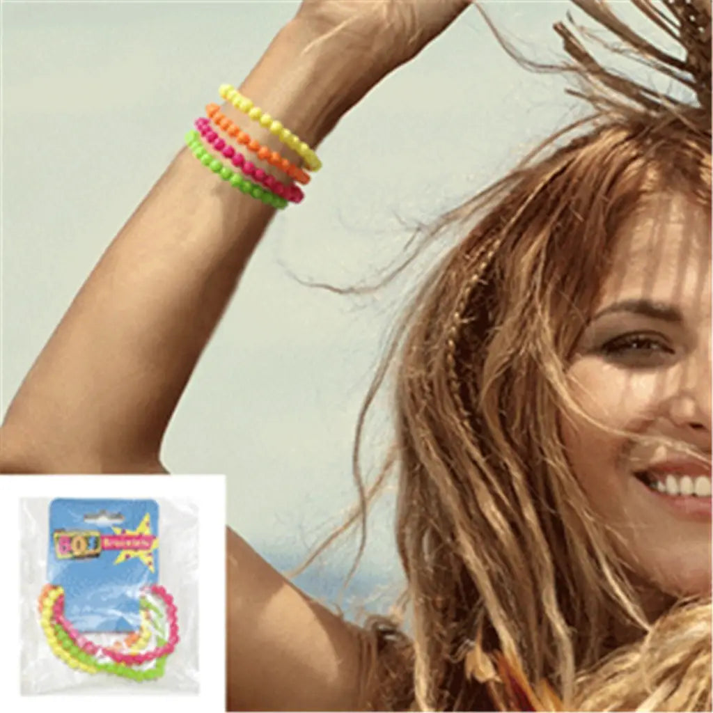 The 80s Assorted Neon Bead Bracelet 4PK A180242