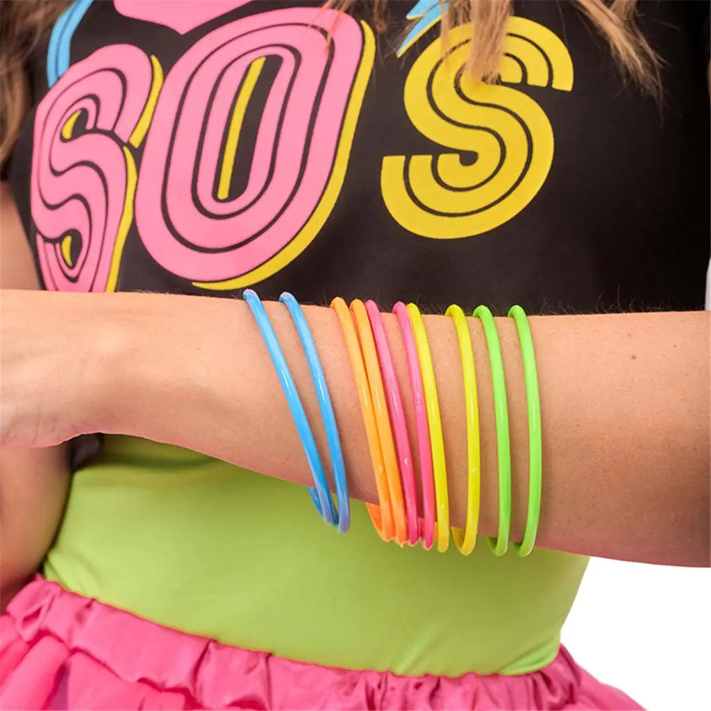 The 80s Assorted Neon Plastic Bangles 10PK PP12282
