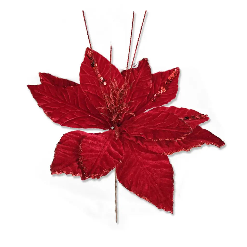 Xmas Flower 30X30cm Velvet W/Sequin Red XM215022RD