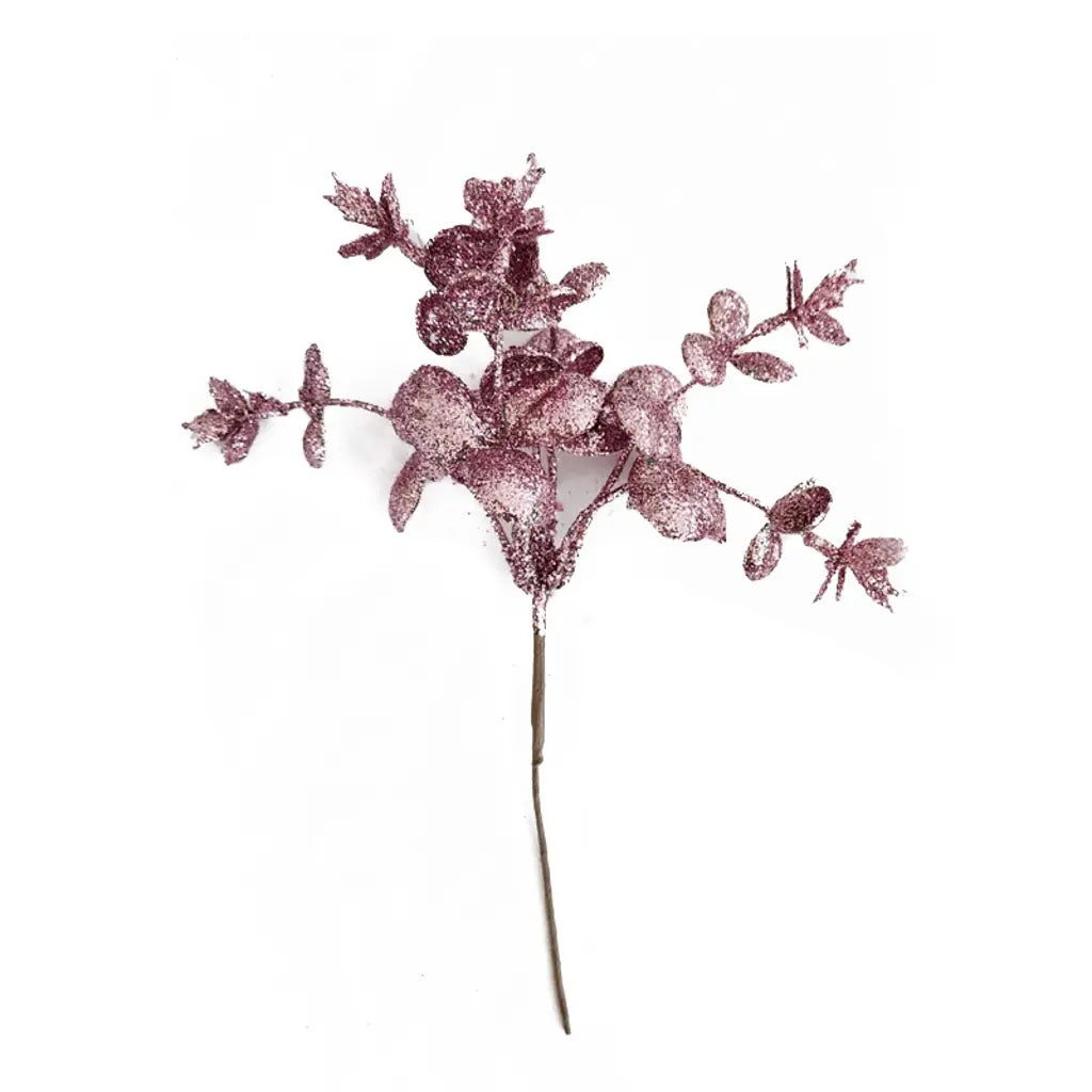 Xmas Glitter Eucaliptus Leaves Pick 27X16cmPink XM215732PK