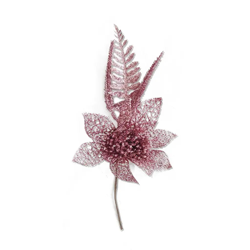 Xmas Glitter Flower Pick 28X13cm Pink XM215572PK