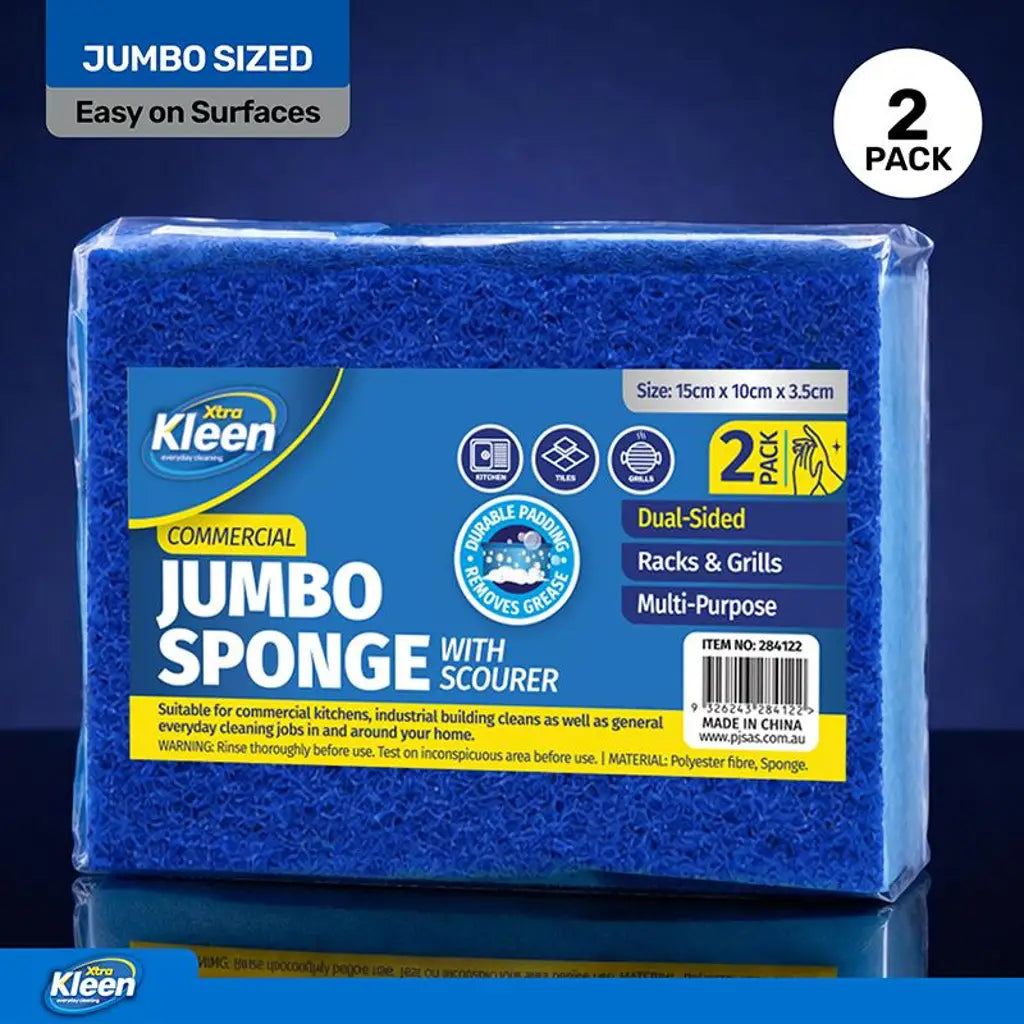 Xtra Kleen Sponge with Top Scourer Jumbo 15x10x3.5cm 2Pk 284122