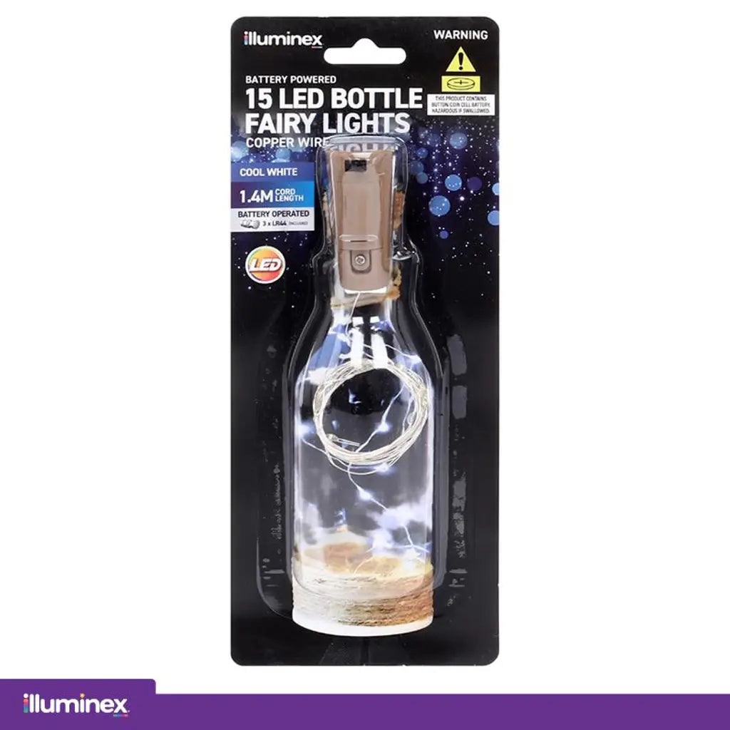 illuminex Battery Operated Bottle Fairy Lights 15LED 1.4M Cool White 251650