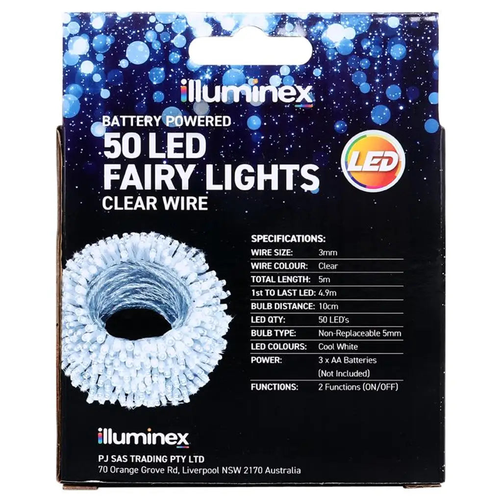 illuminex Battery Operated Fairy Lights 50LED 5M Cool White 213870